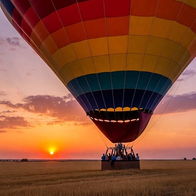 Colorful Hot Air Balloon Sunrise Field