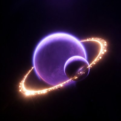 Purple Planet with Rings and Moon