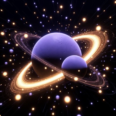 Purple Ringed Planet with Moon