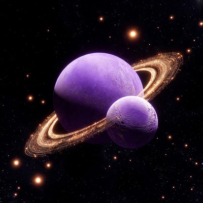 Purple Saturn with Moon in Space