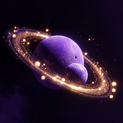 Purple Planet with Glowing Rings