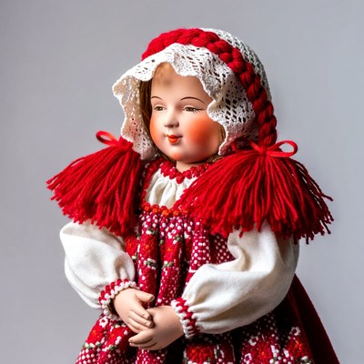 Vintage Doll in Red Traditional Dress
