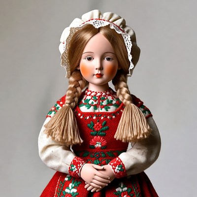 Girl doll in red embroidered dress