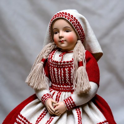 Traditional Dutch girl doll in red dress