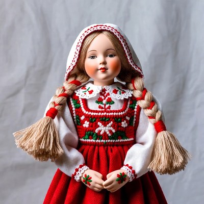 Blonde girl doll in traditional red dress
