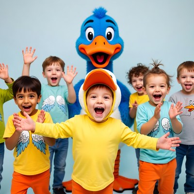 Children with Blue Duck Costume