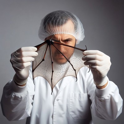 Scientist holding bat wing