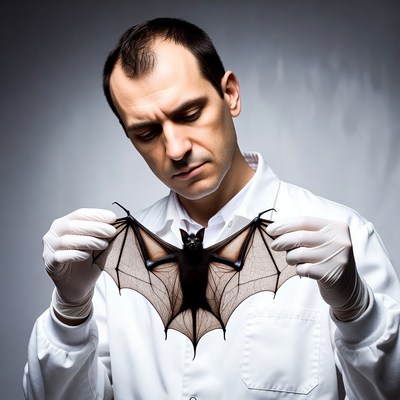 Man holding bat in lab coat