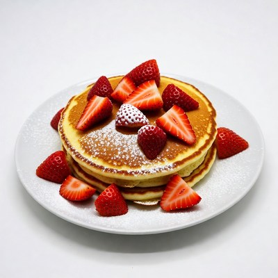 Pancakes with Strawberries and Powdered Sugar