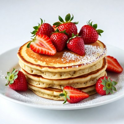 Pancakes with Strawberries and Powdered Sugar