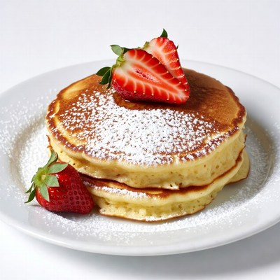 Pancakes with Strawberries and Powdered Sugar