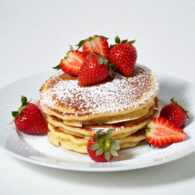 Pancakes with Strawberries and Powdered Sugar