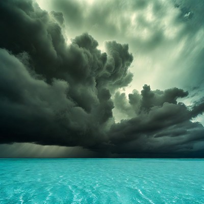 Dramatic Storm Clouds Over Ocean