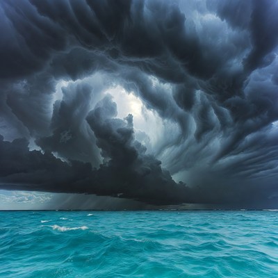 Dramatic Dark Clouds Over Turquoise Ocean