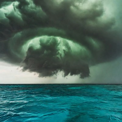 Massive supercell storm over ocean