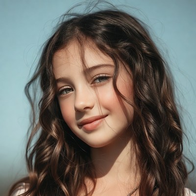 Smiling girl with wavy brown hair
