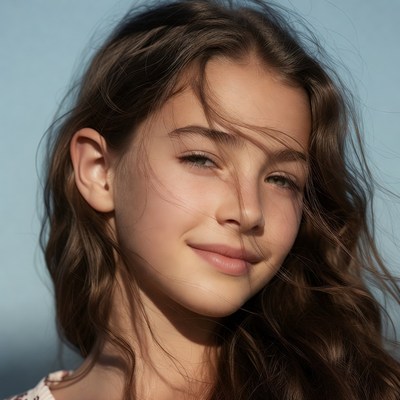 Smiling girl with wavy brown hair