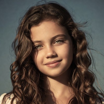 Smiling girl with curly brown hair