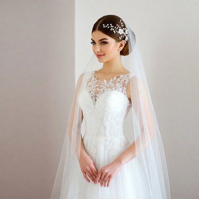 Bride in lace wedding gown