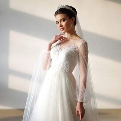 Bride in lace wedding gown