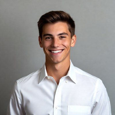 Smiling young man in white shirt