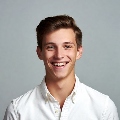 Smiling young man in white shirt