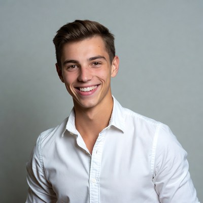 Smiling young man in white shirt