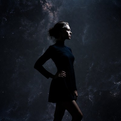 Silhouette of woman against starry galaxy