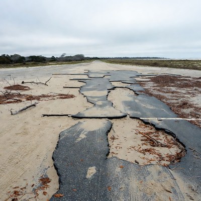 Cracked Asphalt Road in Sandy Beach