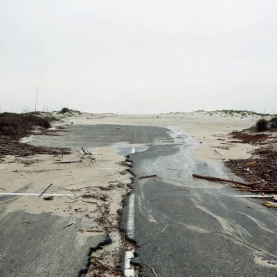Flood-Damaged Road on Beach
