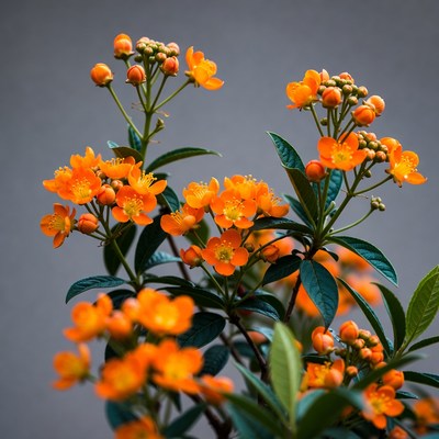 Orange Hypericum Flowers with Buds