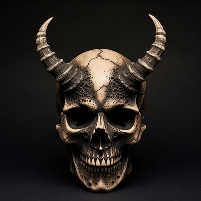 Demon Skull with Curved Horns