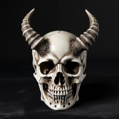 Demon Skull with Curved Horns