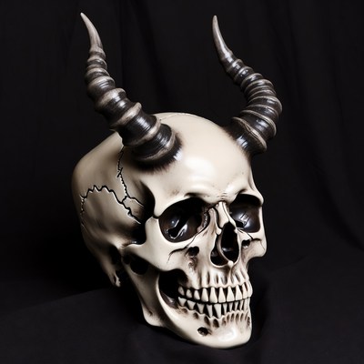 Demon Skull with Curved Horns