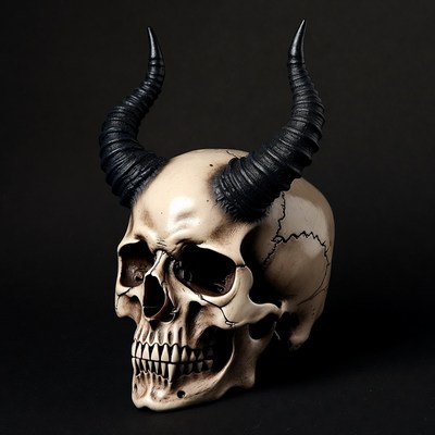 Demon Skull with Black Horns
