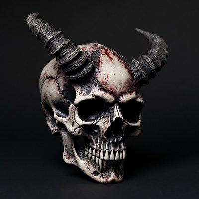 Demonic Skull with Curved Horns