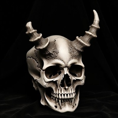 Demon Skull with Curved Horns