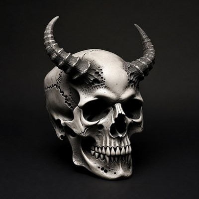 Demon Skull with Curved Horns
