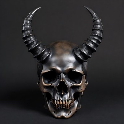 Demon Skull with Curved Horns