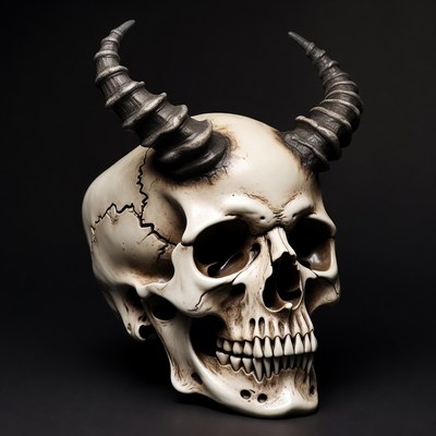 Demon Skull with Curved Horns