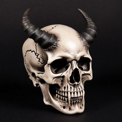 Demon Skull with Curved Horns