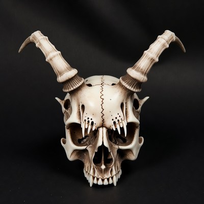 Demonic Skull with Curved Horns