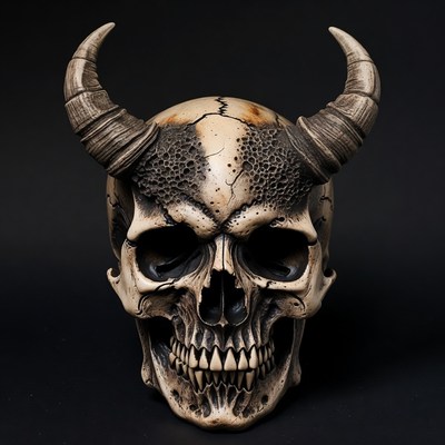 Demonic Skull with Curved Horns