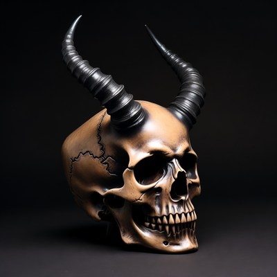 Demon Skull with Curved Horns