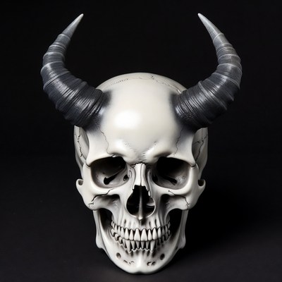 Demon Skull with Curved Horns