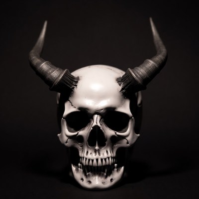 Demon Skull with Curved Horns