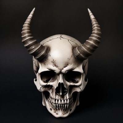 Demon Skull with Curved Horns