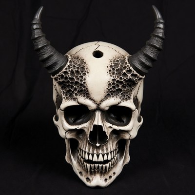 Demonic Horned Skull on Black Background