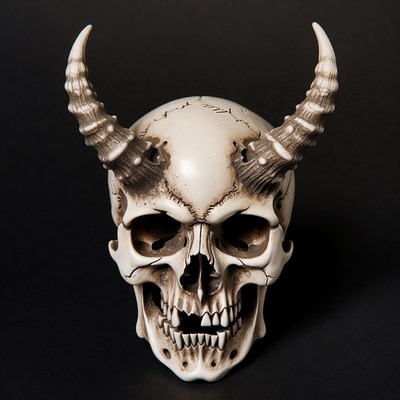 Demon Skull with Curved Horns