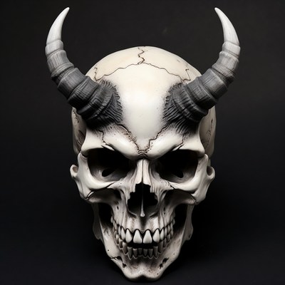Demon Skull with Curved Horns